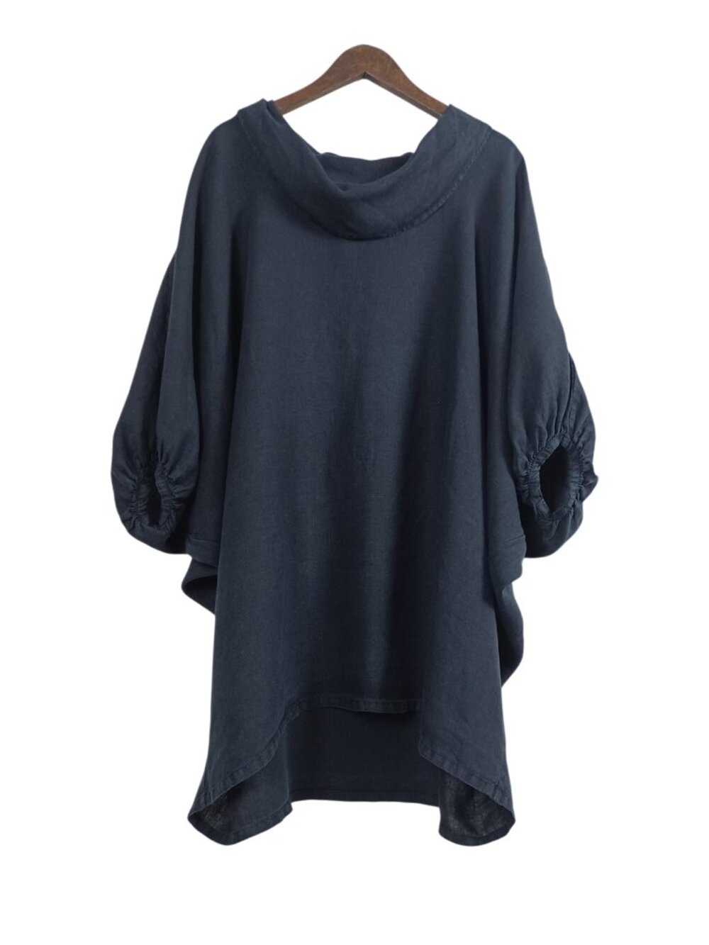 Bryn Walker Linen Cocoon Oversized Lagenlook Drape Neck Tunic Top (S)